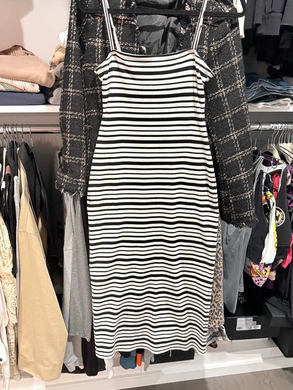 Billabong Black and White Striped Midi Bodycon Dress